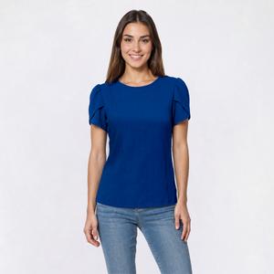 Petite AK Anne Klein Short Tulip Sleeve Textured Blouse
